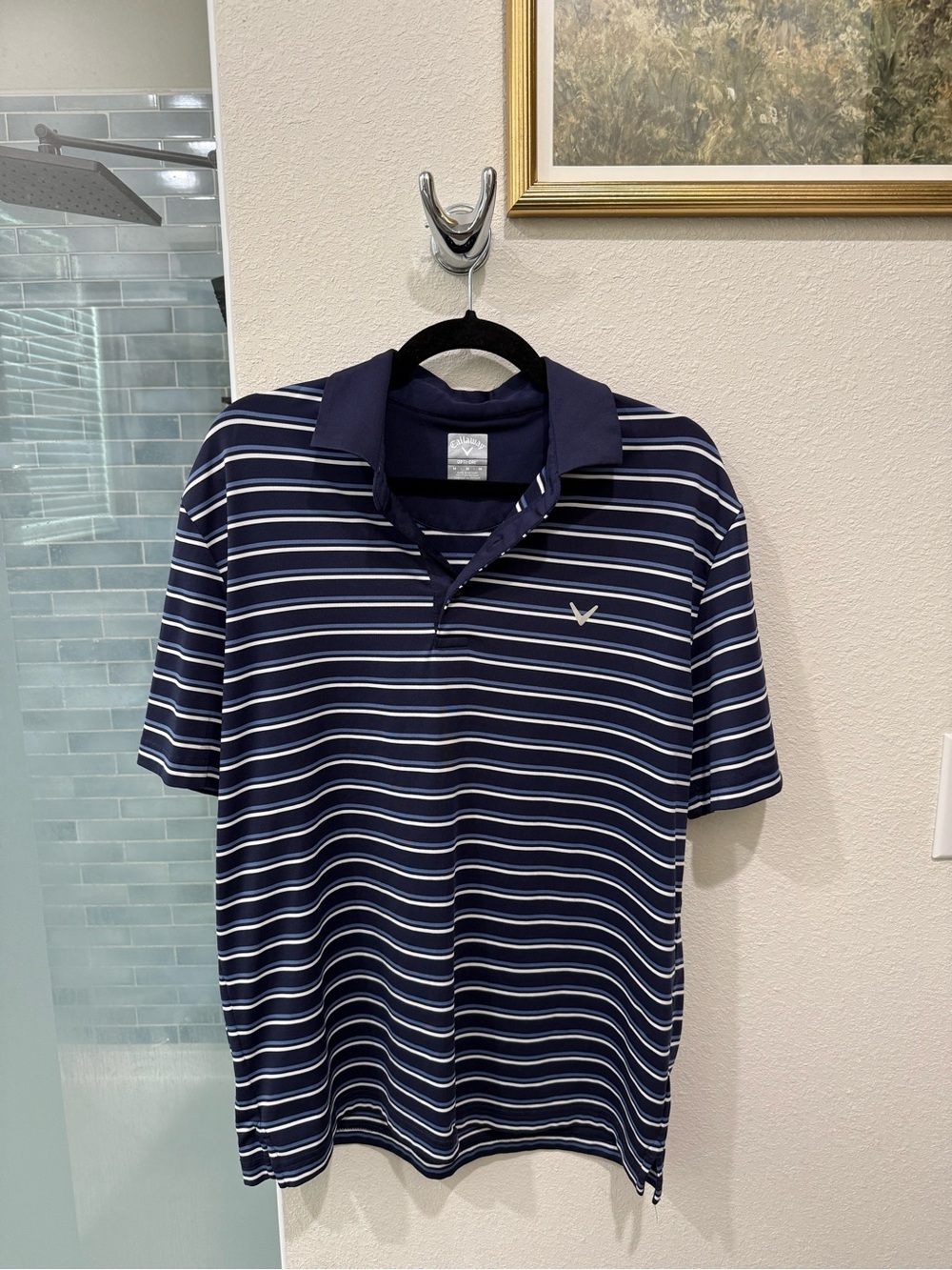 Men's Callaway Navy Striped Polo Golf Shirt - Medium